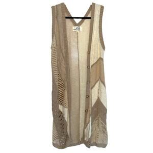 Rosie Neira Ewyn Neutral Open Knit Cardigan Vest size Medium